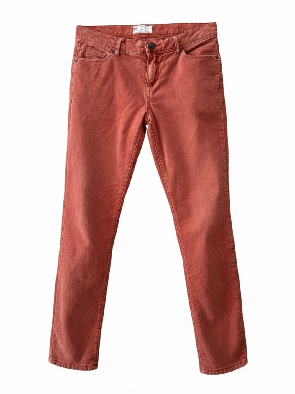 Free People Skinny Low-Rise Corduroy Jeans in Rust - Size 26